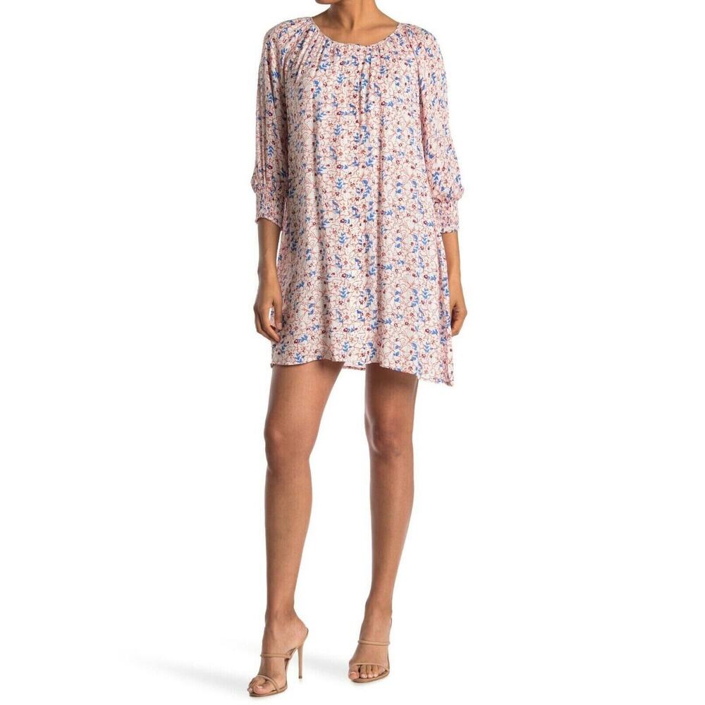 Collective Concepts Women's Floral Button Front 3/4 Smock‎ Sleeve Midi Dress Med